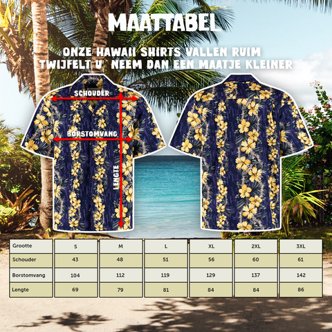 Hawaii shirt Haleiwa Paars, maattabel