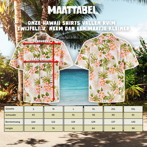Hawaii shirt Tropisch Wit, maattabel